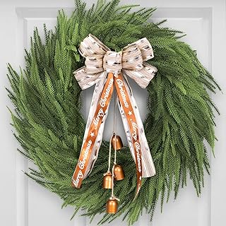 Real Touch Norfolk Pine Wreath for Front Door, 24'' Christmas Wreaths wi...