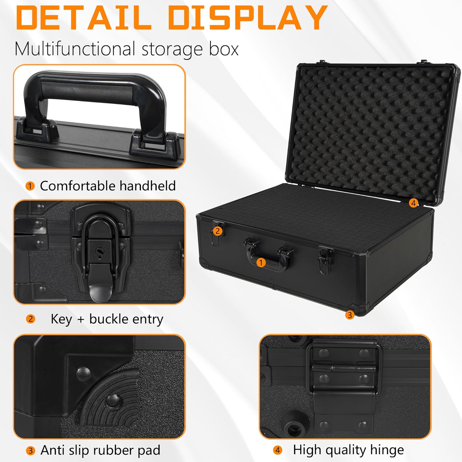 23 Inch Aluminum Carrying Case 23 X 16.5 X 8.6 Inch Ideal for Microphone & Camera Gear Transportation, DJ Mixer Case with Customizable Pre-Diced Foam, Black - Image 3
