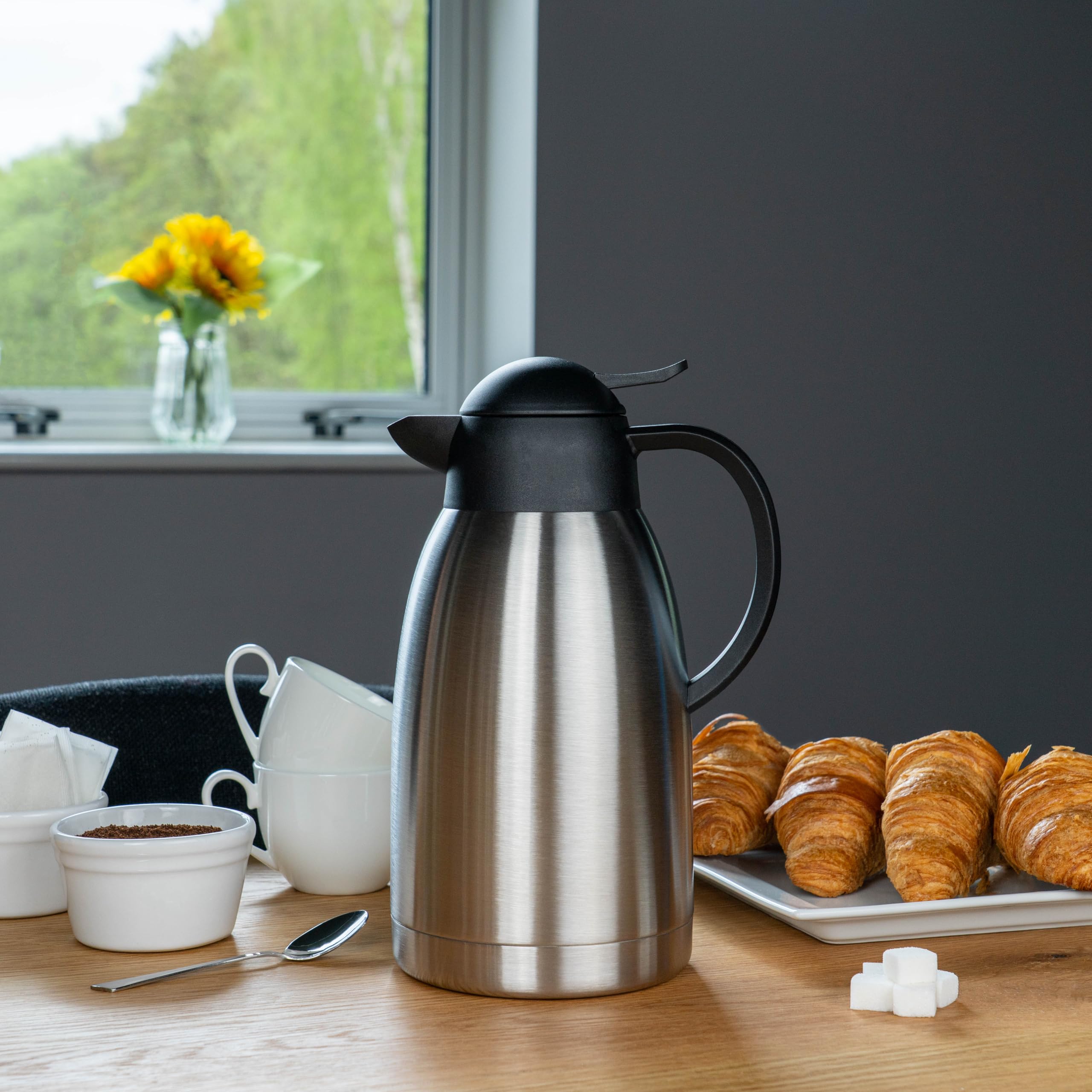 Pioneer Vakuum-Innenkaffeekaraffe, Edelstahl, satiniert, runder Kunststoffdeckel, 2 Liter