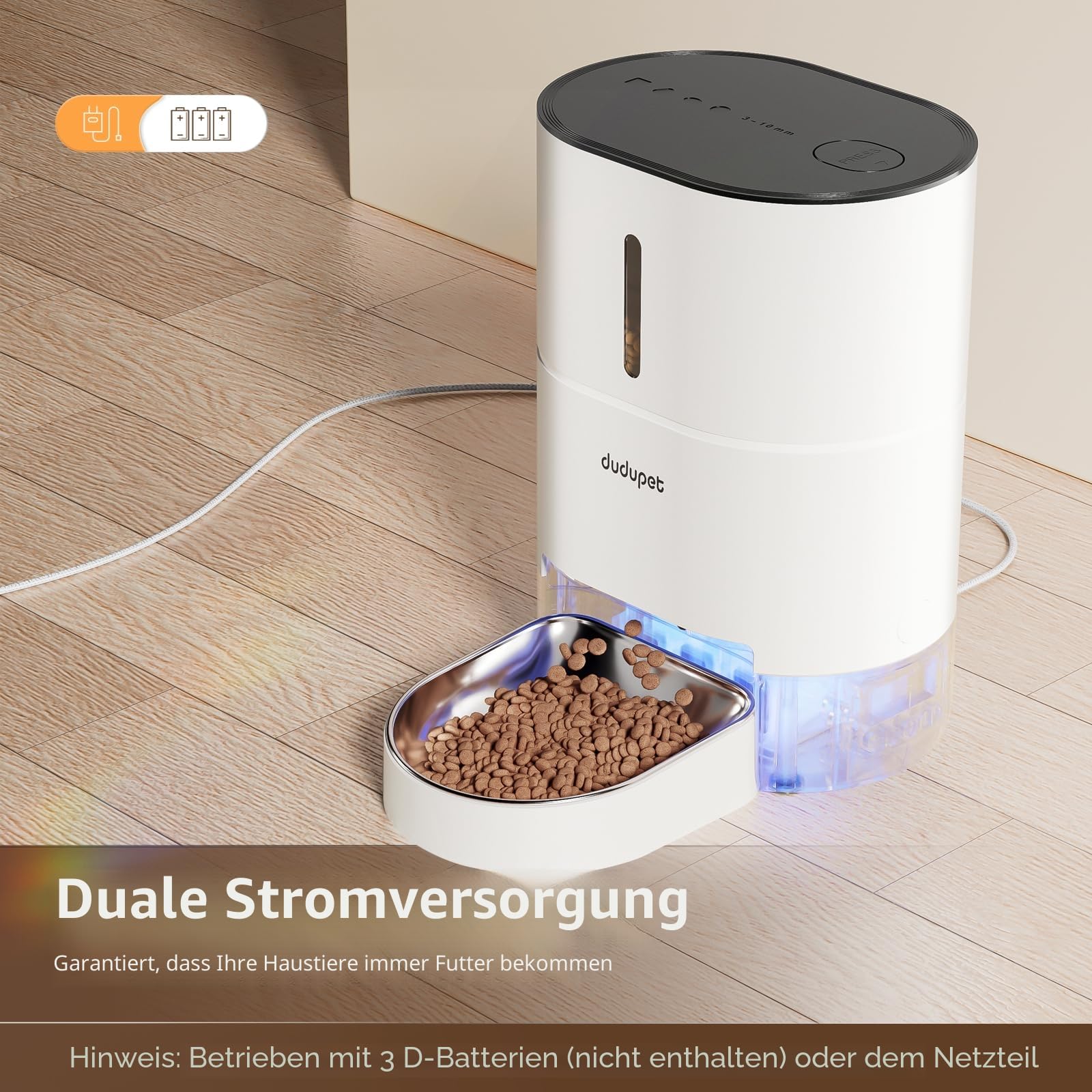Futterautomat Katze - 4L Automatischer Futterspender Katze mit 2.4G WiFi-Fernbedienung, duale Stromversorgung, 10 Sekunden Sprachaufzeichnung, Edelstahlnapf