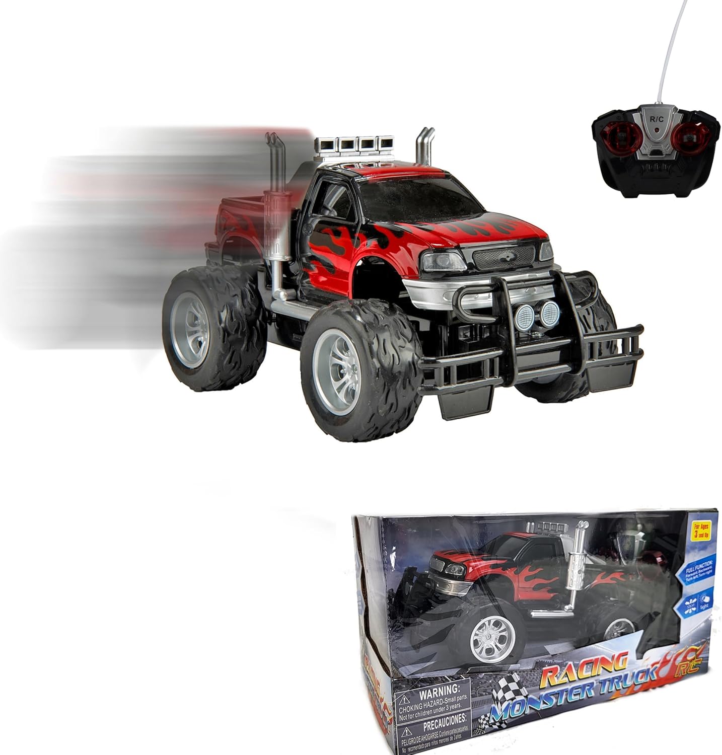 eBigValue Remote Control Off-Road Truck Compatible with 1:18 Scale Models – High Speed RC Vehicle 9x6x5.5 Inch with LED Lights Flames Graphics Full Function (Red)