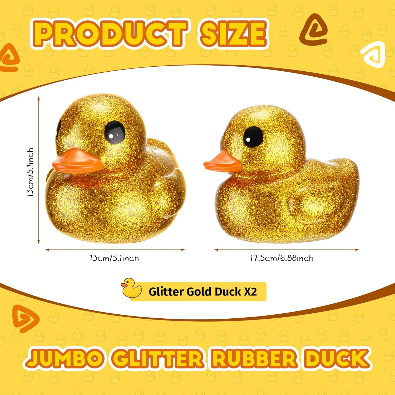 Honoson 2 Pcs 6.89 Inch Giant Glitter Rubber Ducks Big Sparkly Rubber Ducks Jumbo Bathtub Supplies with Squeaky Sound for Pool Activity Birthday Gift(Glitter,Gold)