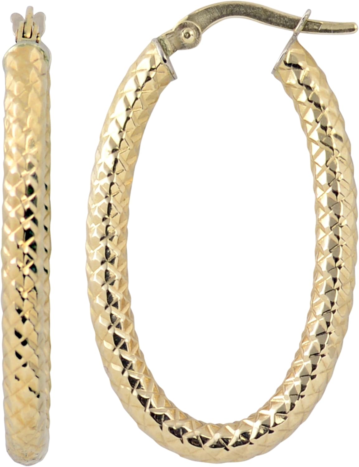 Kooljewelry 10k Gold Diamond-cut Oval Hoop Earrings