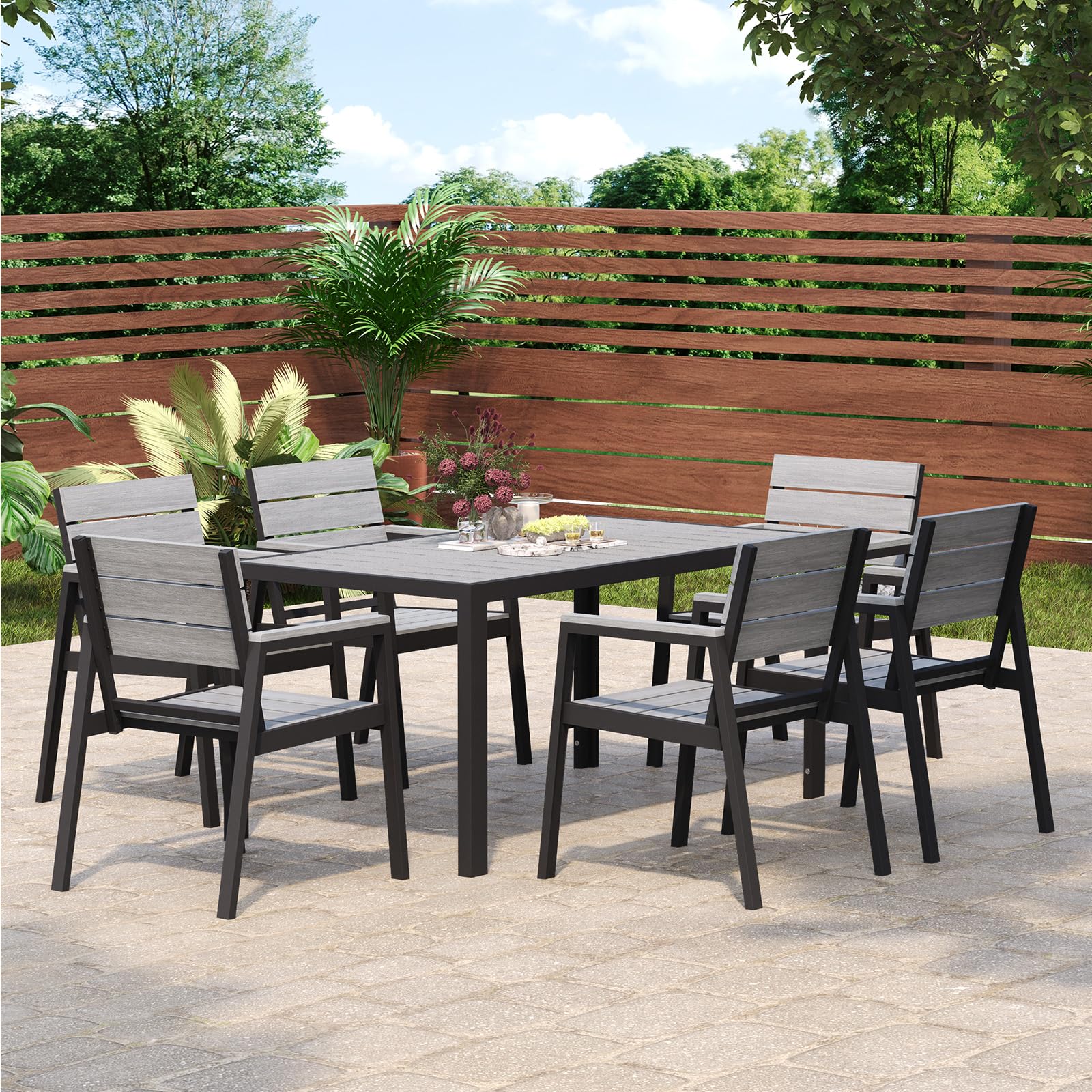 JUMMICO Gartenmöbel Set aus mit Holzoptik, Wetterfestes Terrassenmöbel in 150cm oder 189cm für 6-8 Personen, Stabiles Set für Balkon und Garten