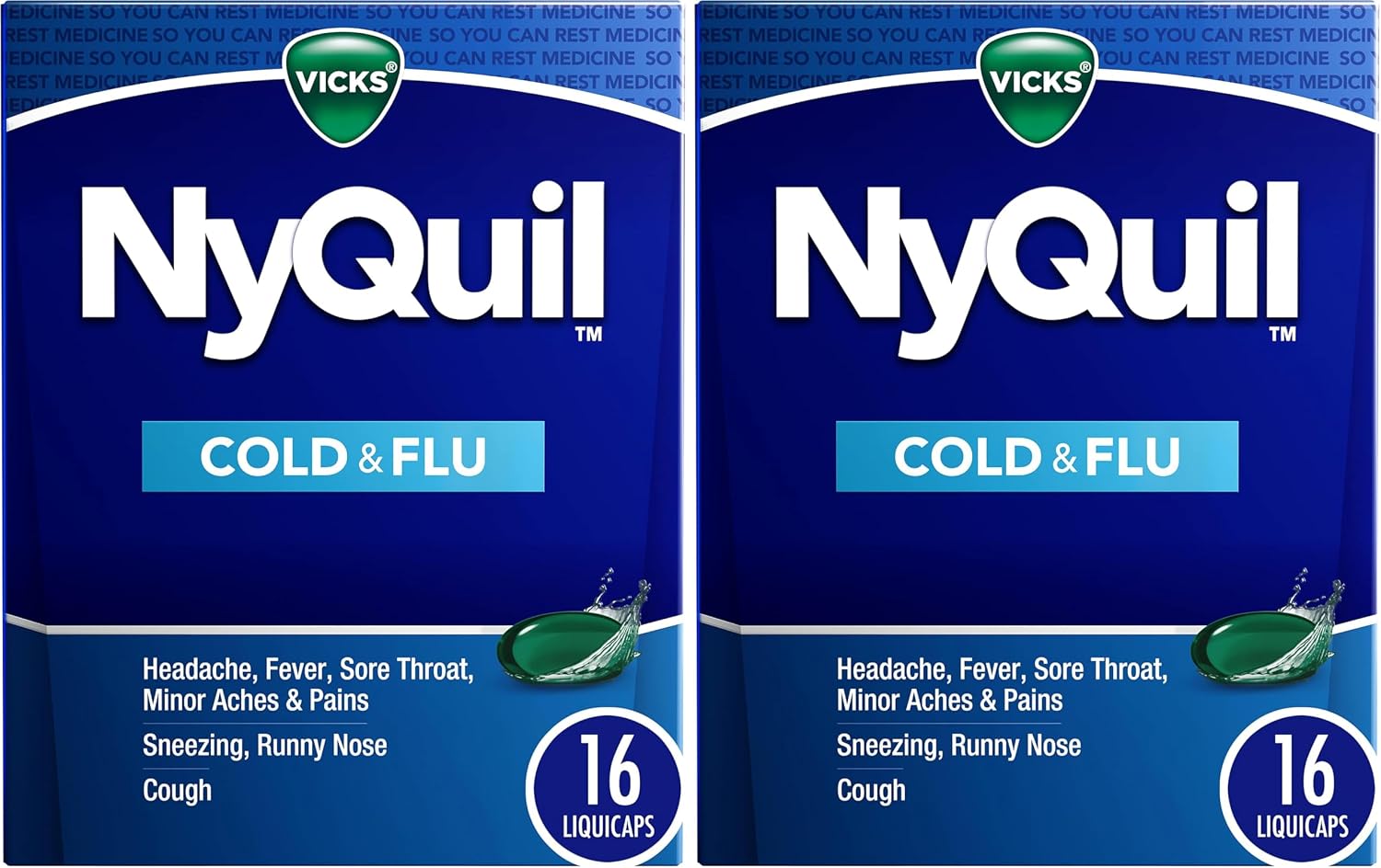 Vicks Nyquil Cold and Flu Nighttime Relief Liquid Capsules, 16 Count (Pack of 2)