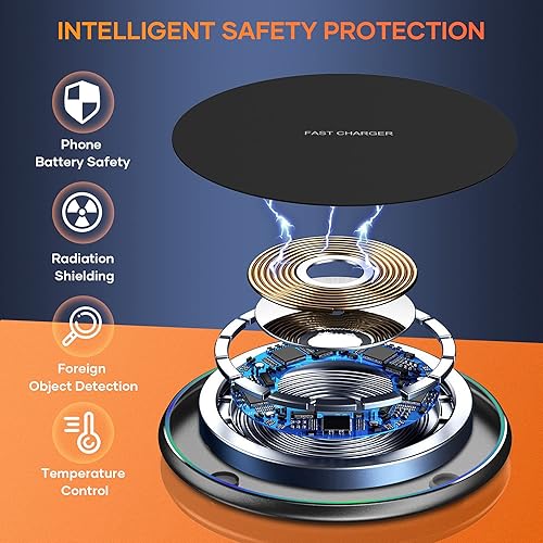 Miniatura 6 de Cargador inalámbrico compatible con iPhone 17 16 15 14 13 12 11 Pro Max/Mini/Plus/XR/X/8, Alfombrilla de carga inalámbrica rápida de 15 W máx