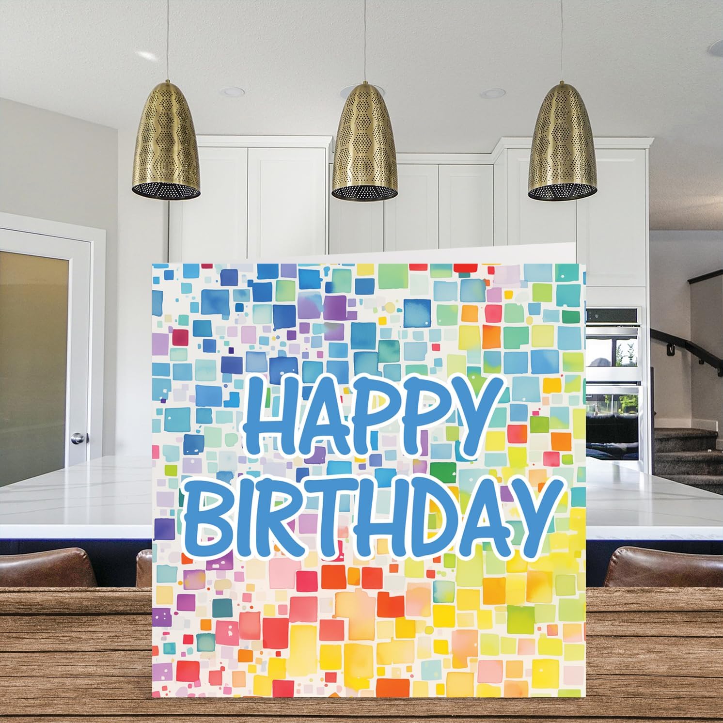 Birthday Cards for Her Him - Square Shapes Painting - Happy Birthday Card for Mum Dad Brother Sister Auntie Uncle Cousin Friend Family Colleague 145mm x 145mm Bday Greeting Cards