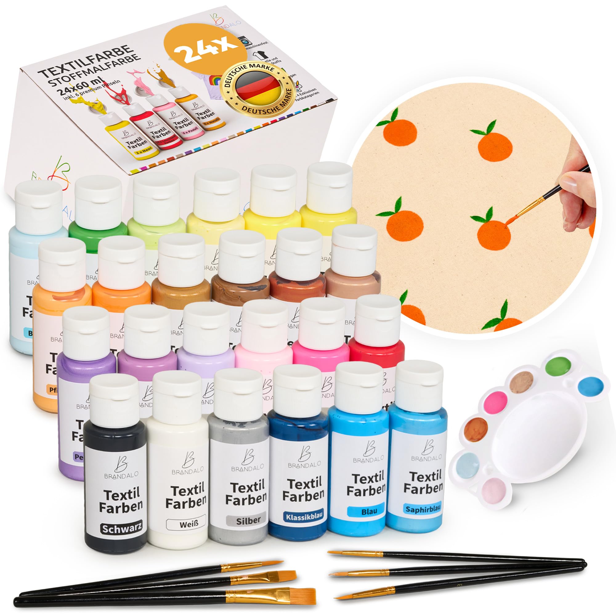 Premium 24x60ml Stoffmalfarben waschfest - Textilfarbe waschmaschinenfest - Stofffarben waschfest - Fabric Paint Textilfarben Stofffarbe Waschmaschine Stoffmalfarbe Stoff Farbe Textilfarbe zum malen