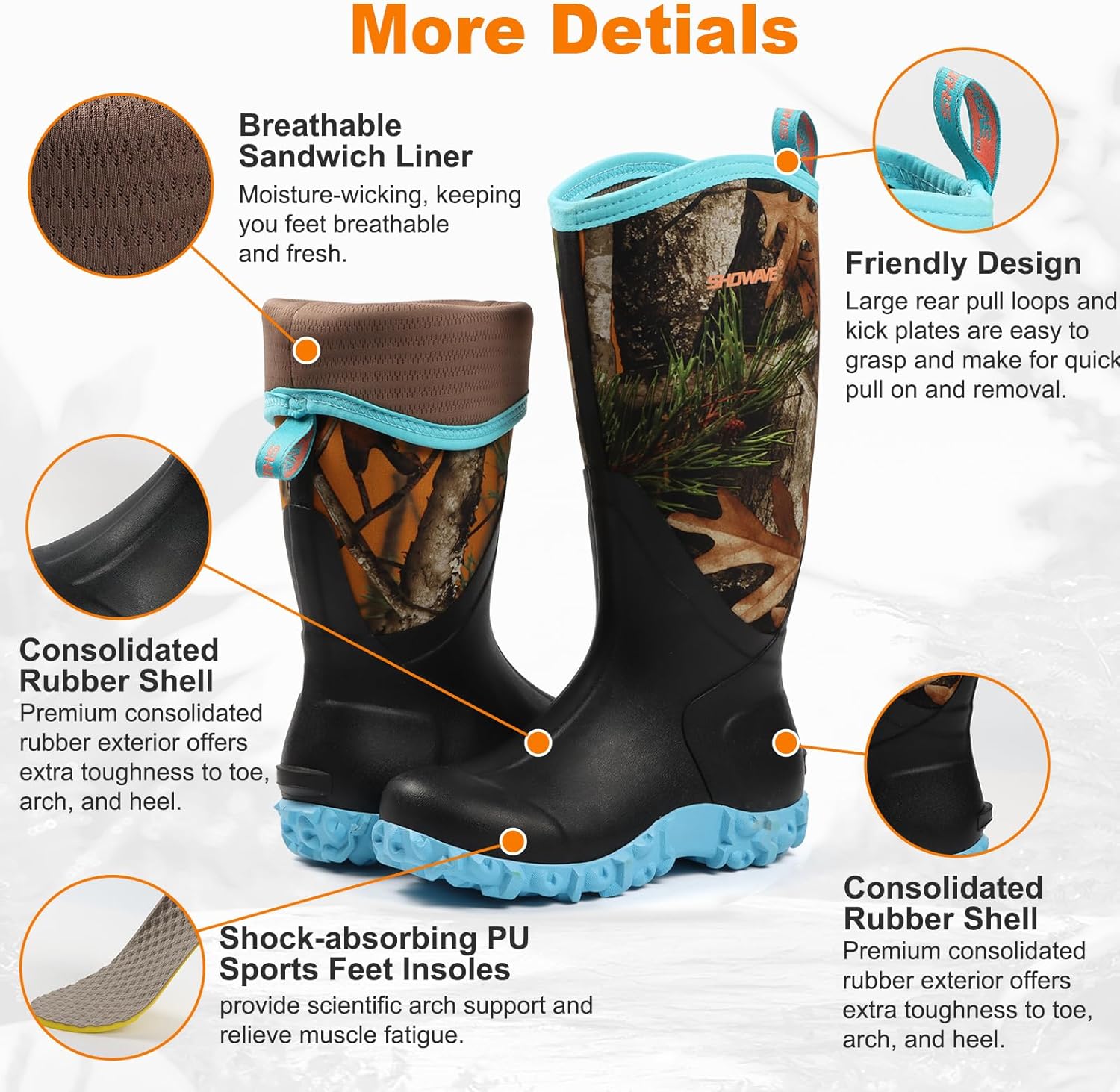 Showave Women's Rain Boots Tall Insulated Rubber Boots for Women Neoprene Waterproof Boot Durable Mud Boot for Gardening Farming Fishing - Image 4