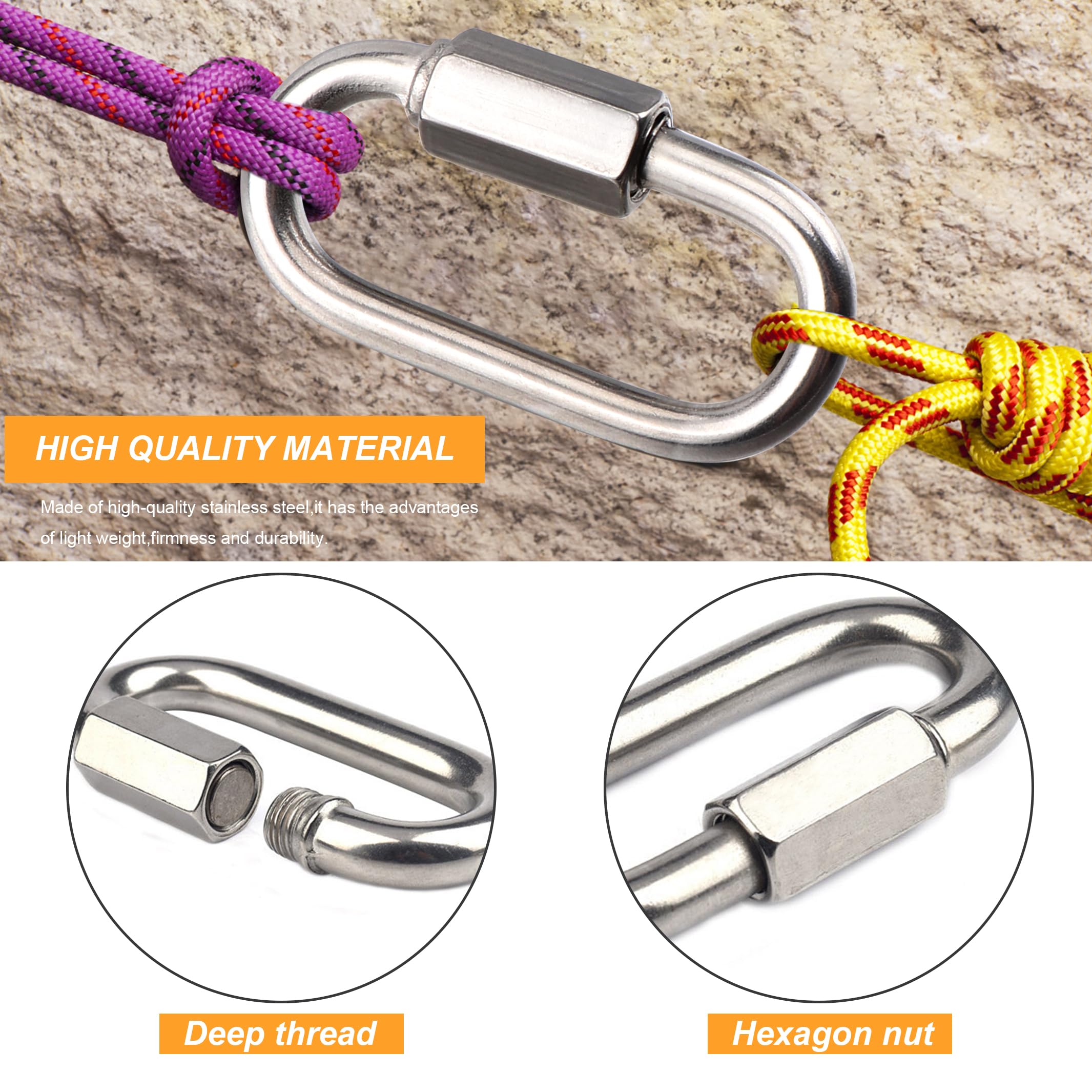 12 Pezzi Moschettone a Vite M6 in Acciaio Inox 304 - Connettori Moschettoni con Chiusura Avvitabile e Tappo Fisso Blocco Sicuro per Attrezzature Outdoor, Biciclette, Imbracature e Fai da Te