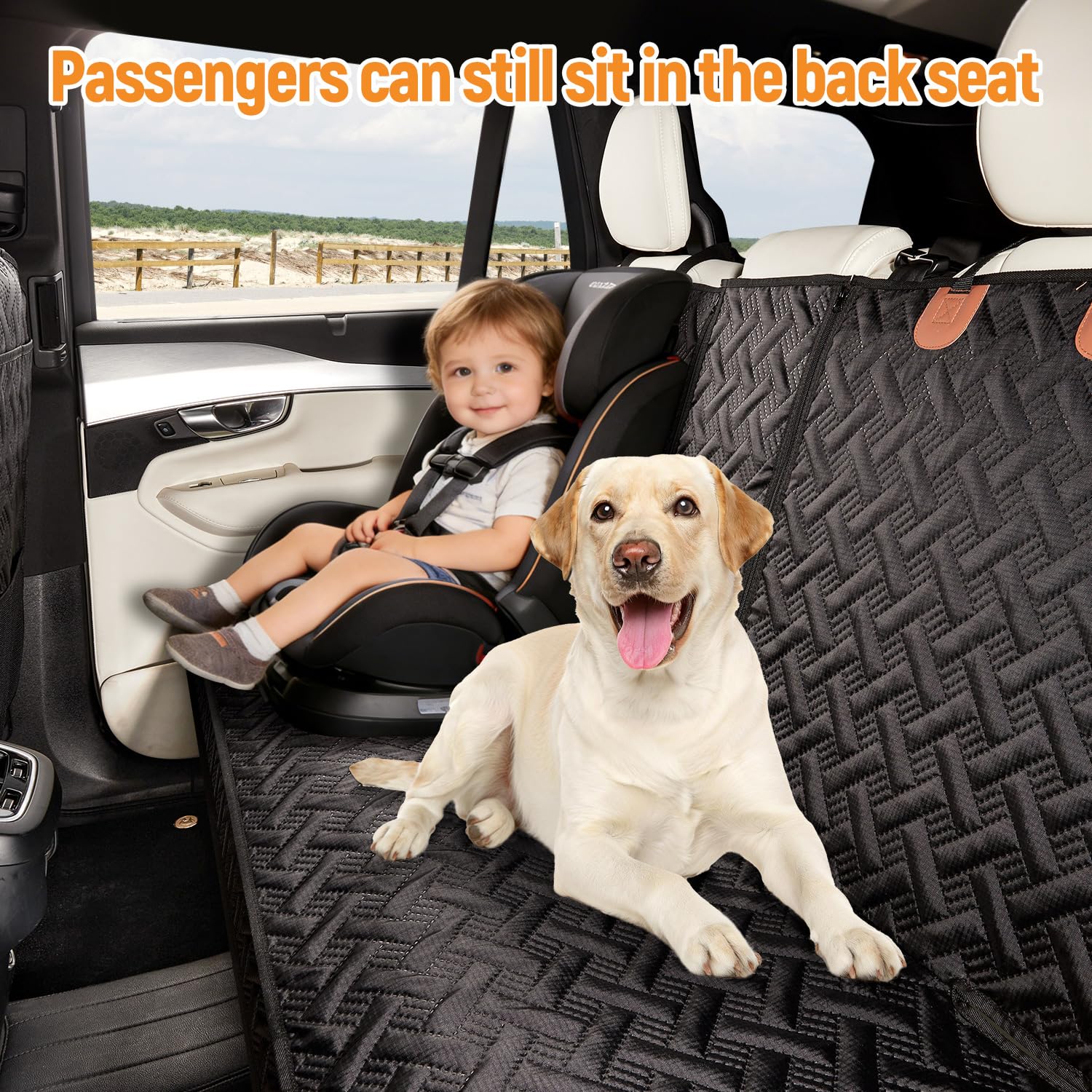 YJGF Dog Car Seat Cover for Back Seat,Back Seat Pet Cover for Dogs,Waterproof Scratchproof Rear Bench Seat Cover Protector (Black, L) - image 2