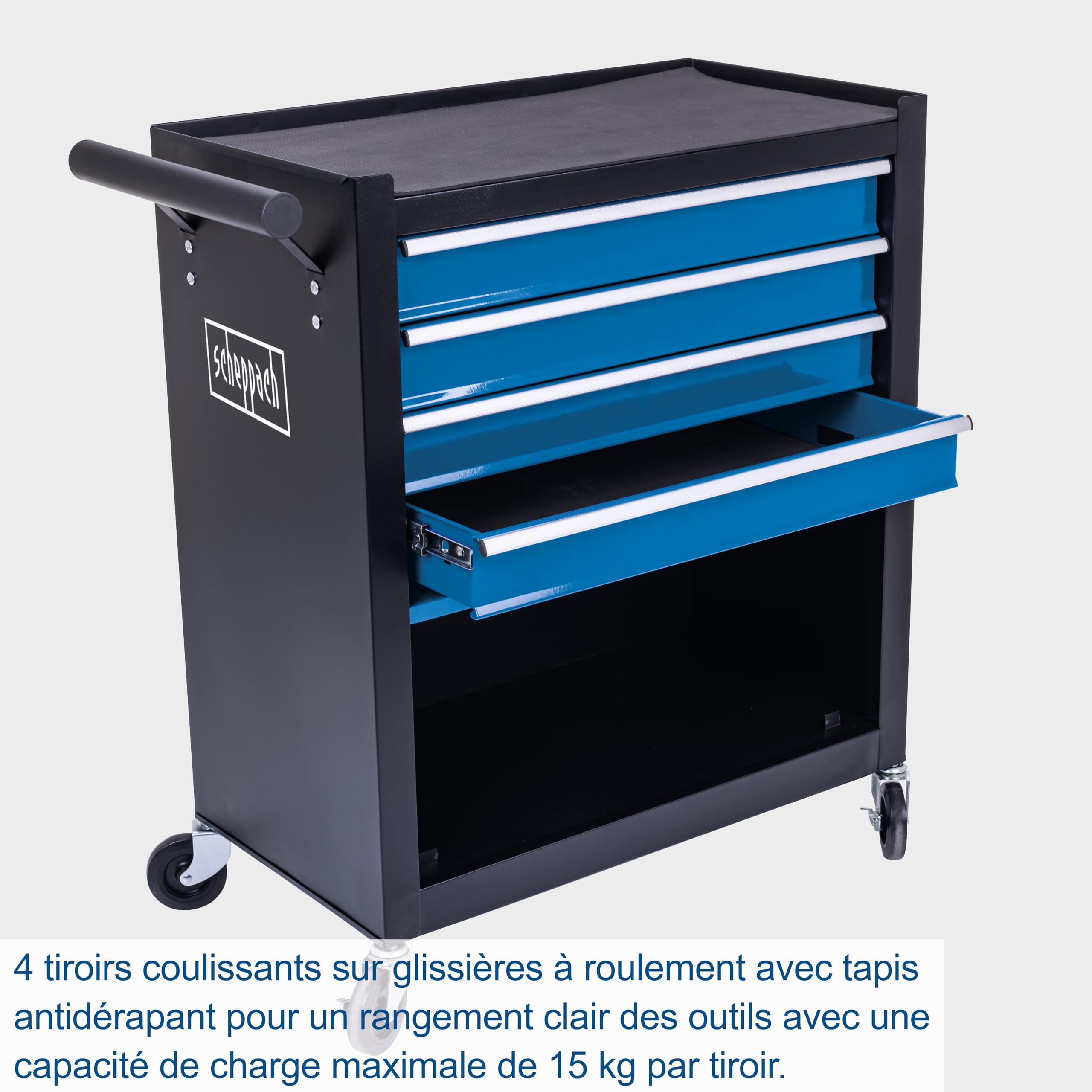 Scheppach Servante d'atelier TW1300 – Chariot d’Atelier - Charge Max 120 kg | 4 tiroirs - 1 Compartiment à Outils - 4 Roues Facilement