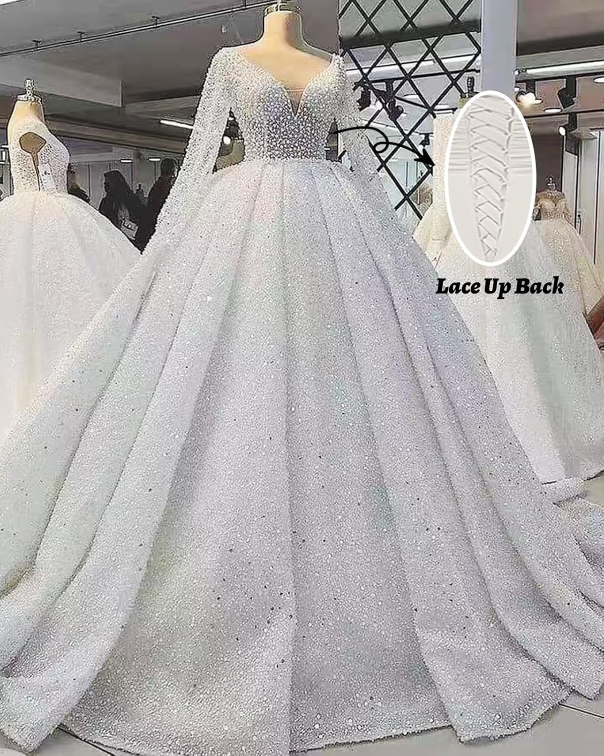 Tulle Wedding Dresses for Bride with Lace Appliques A Line Women Dress Long Sleeves Beach Bride Dress HS006 - Image 2