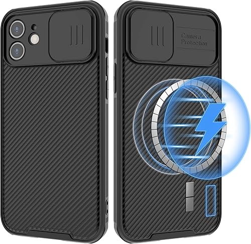 Hitaoyou Funda Magsafe para iPhone 12, funda protectora de cámara para iPhone 12 compatible con cargador Magsafe con cubierta deslizante para lente,