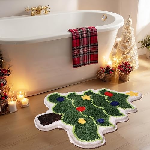 Miniatura 13 de Set de alfombras de baño de Navidad Softania – Alfombra de baño gris con copos de nieve, linda y absorbente alfombra de baño de Navidad, alfombra de