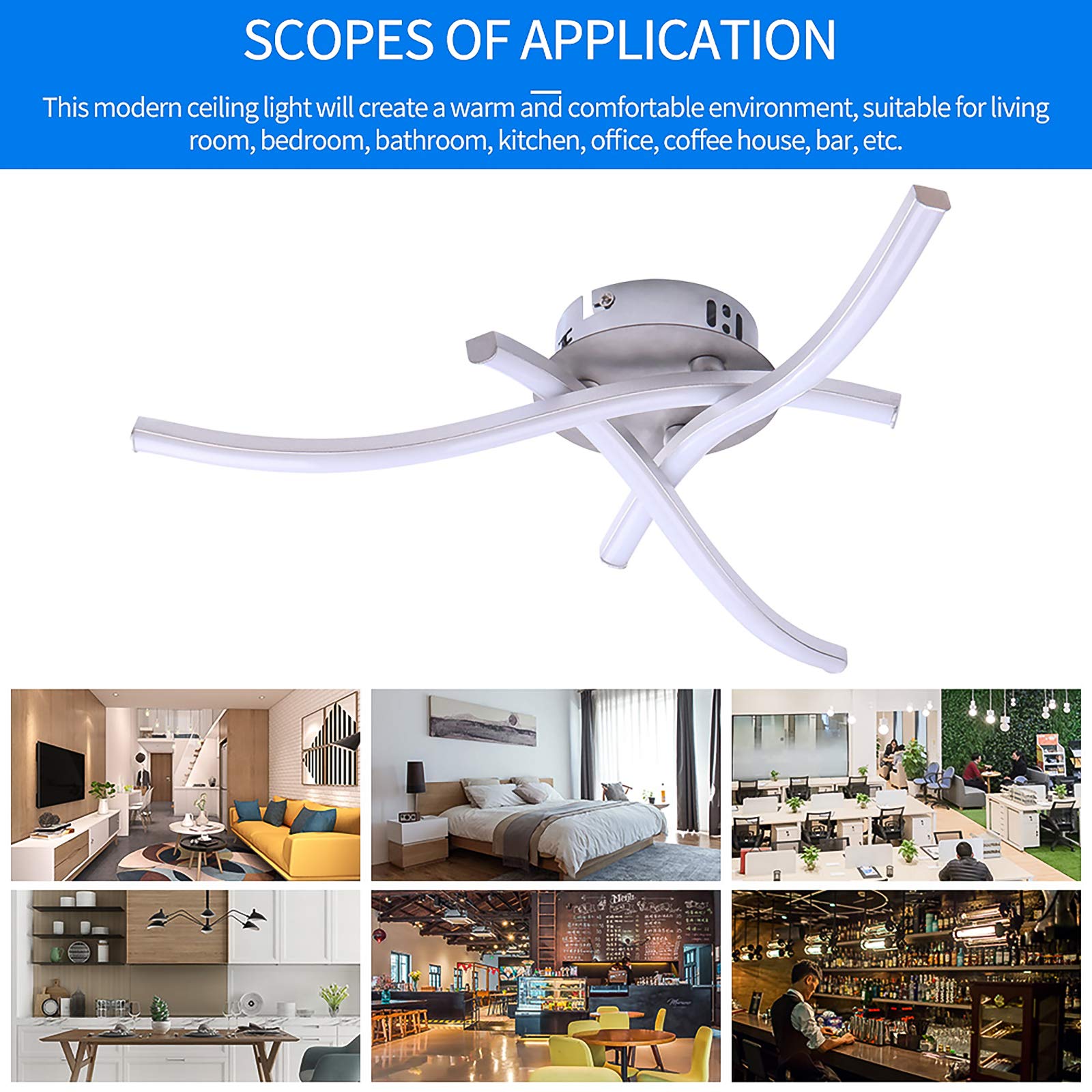 AWSGHLF 2 Pack LED Ceiling Light, 21W Silver Ceiling Lighting, 3 Built-in LED Boards Waved Pendant Lamps for Ceiling Lights Living Room Chandeliers Ceiling Light Bedroom Kitchen (2) - Image 4