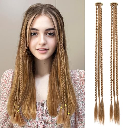 REECHO - Extensiones de cabello trenzado, 2 extensiones de cabello con clip, 3 trenzas en un clip, 6 trenzas en total, 22 pulgadas de largo,