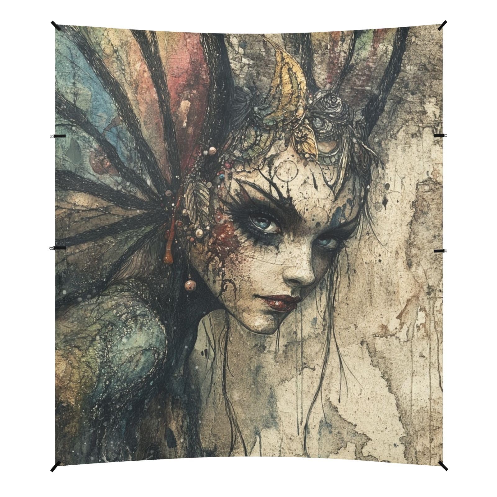 Ethereal and Edgy Fantasy Portrait Stable Beach Tent UPF50 Water-Resistant Shade Sun Shelter Includes Sand Shovel, Sandbags, Stability Poles for Backyard, Grassland, Park