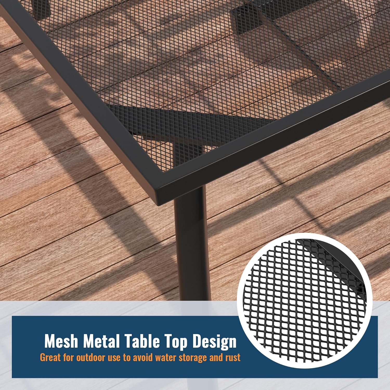 MONDAWE 78“x39” Outdoor Dining Table, All Weather Steel Mesh Patio Table, Rust-Resistant Metal Bar Table for Backyard, Garden, Poolside, Balcony, Deck, Porch, Black