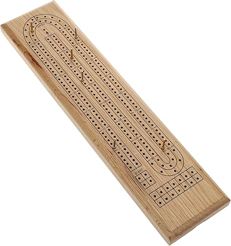 WE Games Classic Cribbage Set - Tabla continua de 2 pistas de madera de roble maciza con clavijas de metal