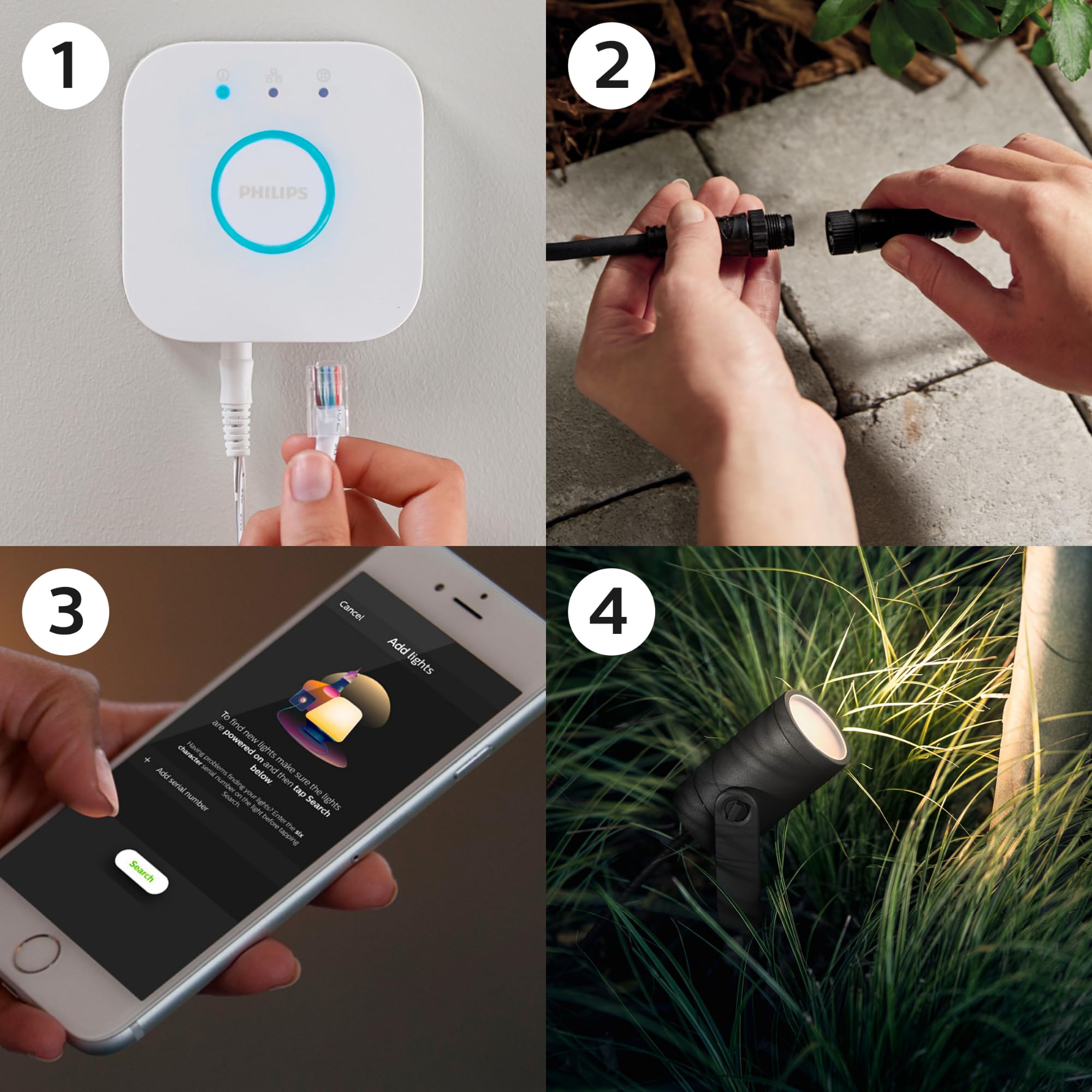 Philips Hue Lily Basis set mit 4 Gartenstrahler (Anthrazit) - Weißes und Farbiges Licht - inkl. 1 Stromkabel - Gartenbeleuchtung - Hue White and Color Ambiance