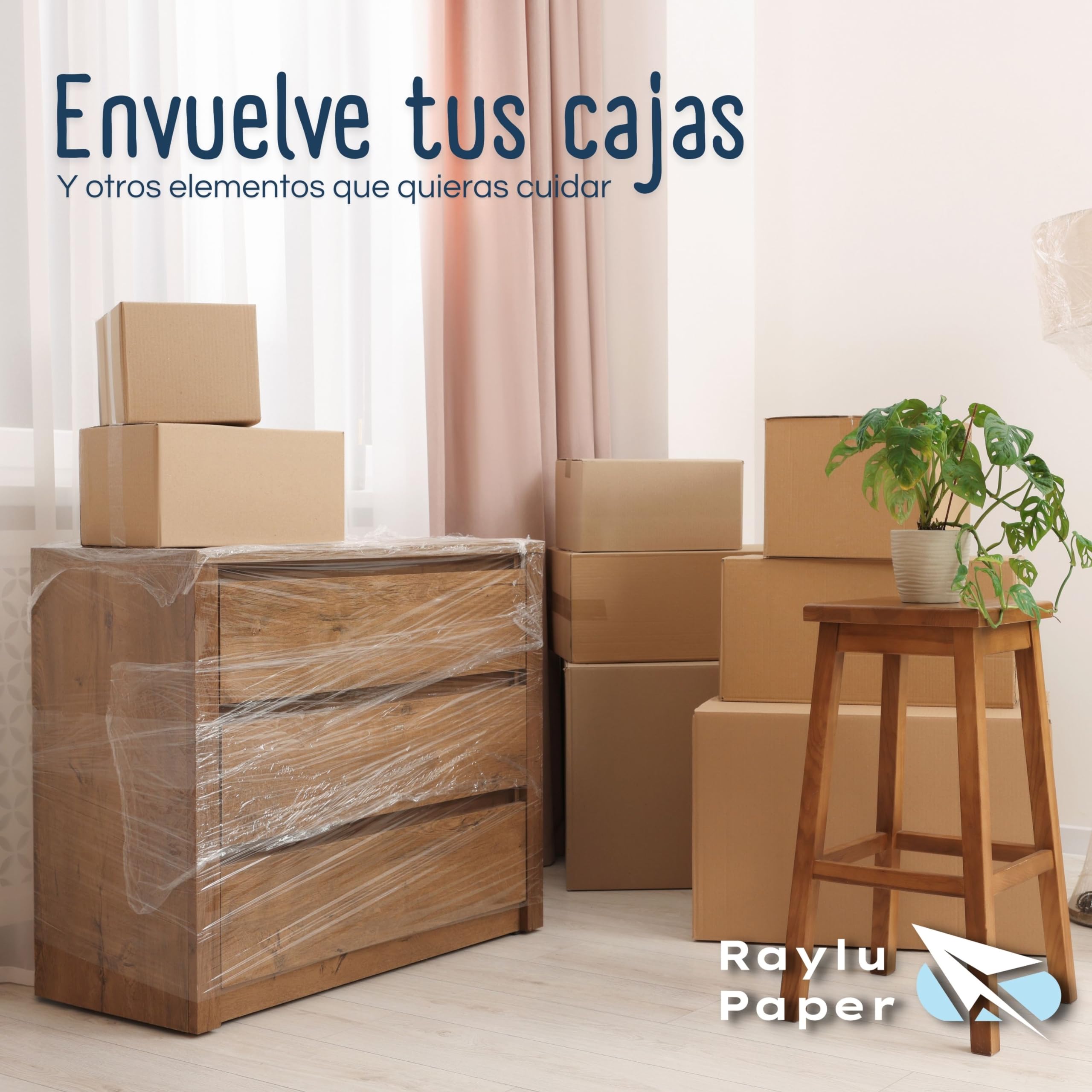 RAYLU PAPER - Film para Embalaje Industrial y para Paletizar, Rollo de Papel Film Resistente de Plástico con Alta Elasticidad para Mudanzas y Envíos (Transparente, 1 unidad ECO)