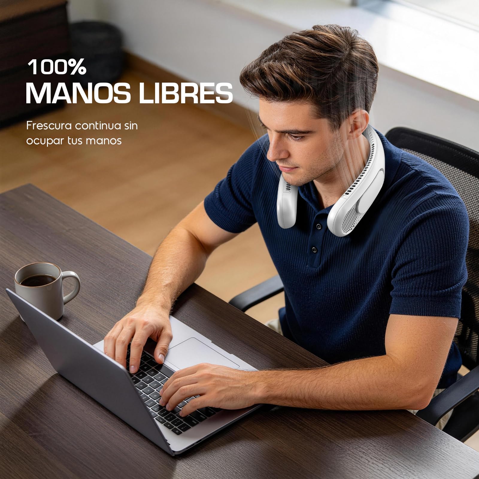 Ventilador de Cuello 6000mAh, Ventilador Cuello Sin Aspas Portátil, 4 Velocidades, Recargable USB, Larga Autonomía, para Viajes, Oficina y Exterior