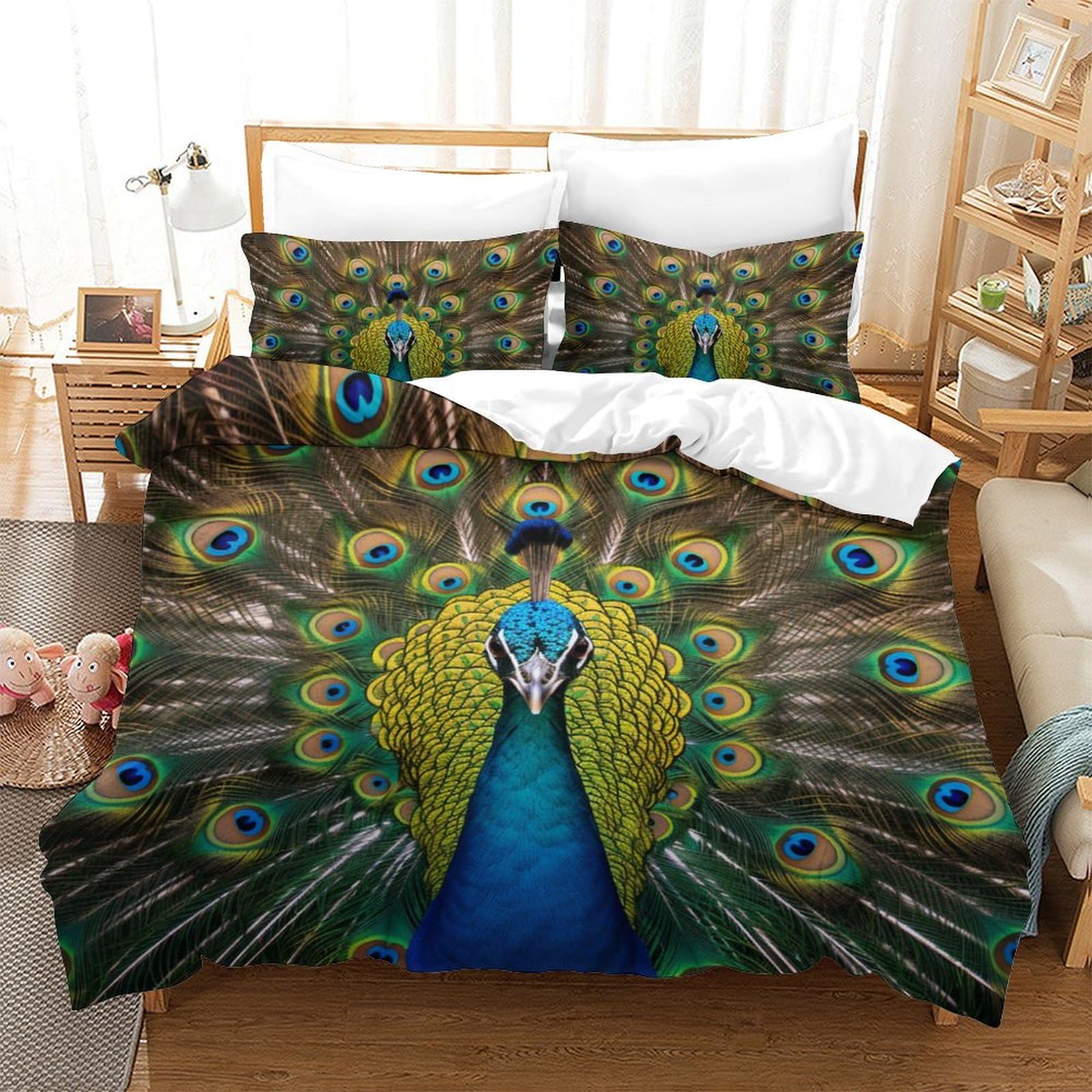 Housse de couette haute qualité Le Paon parure de lit 3 pièces pour lit double