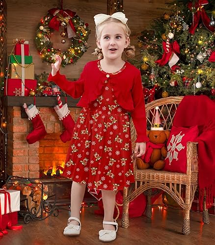 Miniatura 2 de Goodstoworld Vestidos sin mangas para niña pequeña y cárdigan de manga larga con volantes, trajes de otoño de 2 piezas para 2-6T
