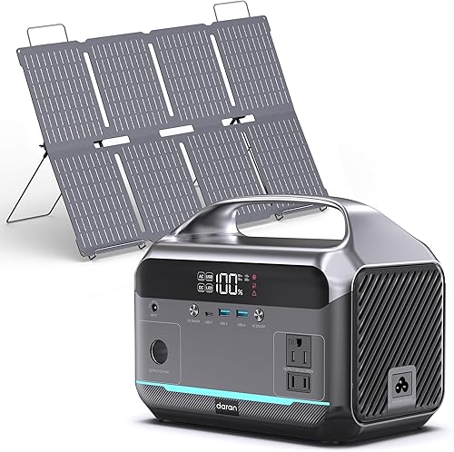 DaranEner Estación de energía portátil de 600 W con panel solar de 80 W, batería de reserva LiFePO4 de 288 Wh con 2 salidas de CA, generador solar