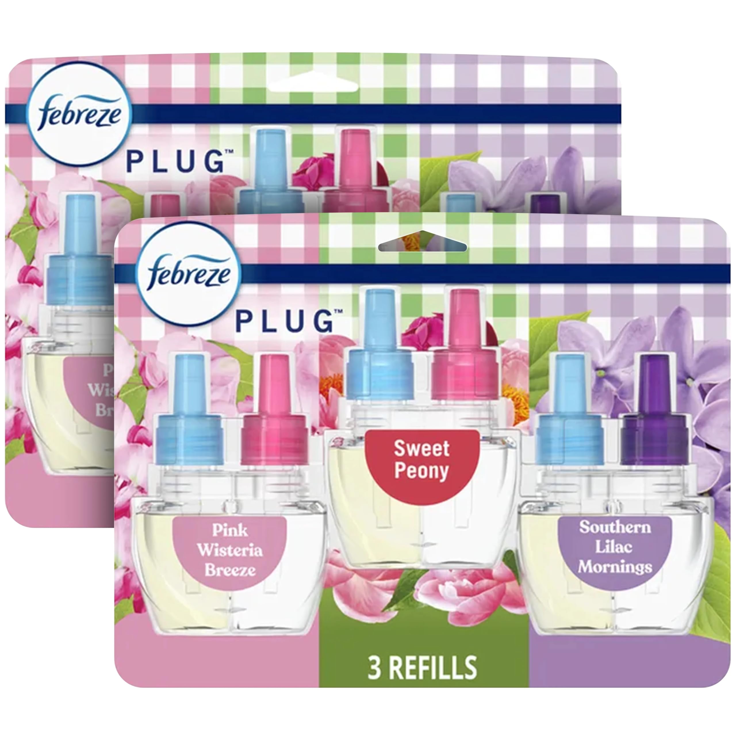 Febreze Plug Air Freshner Refills - Floral Variety Mix Pack - Pink Wisteria Breeze, Sweet Peony & Souther Lilac Morning - .87 Oz Each 3Ct. (Pack of 2)
