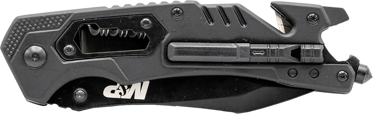Smith & Wesson M&P 8.5in High Carbon S.S. Spring Assisted Folding Knife with 3.5in Serrated Drop Point Blade and Rubber Handle for Outdoor Survival and EDC