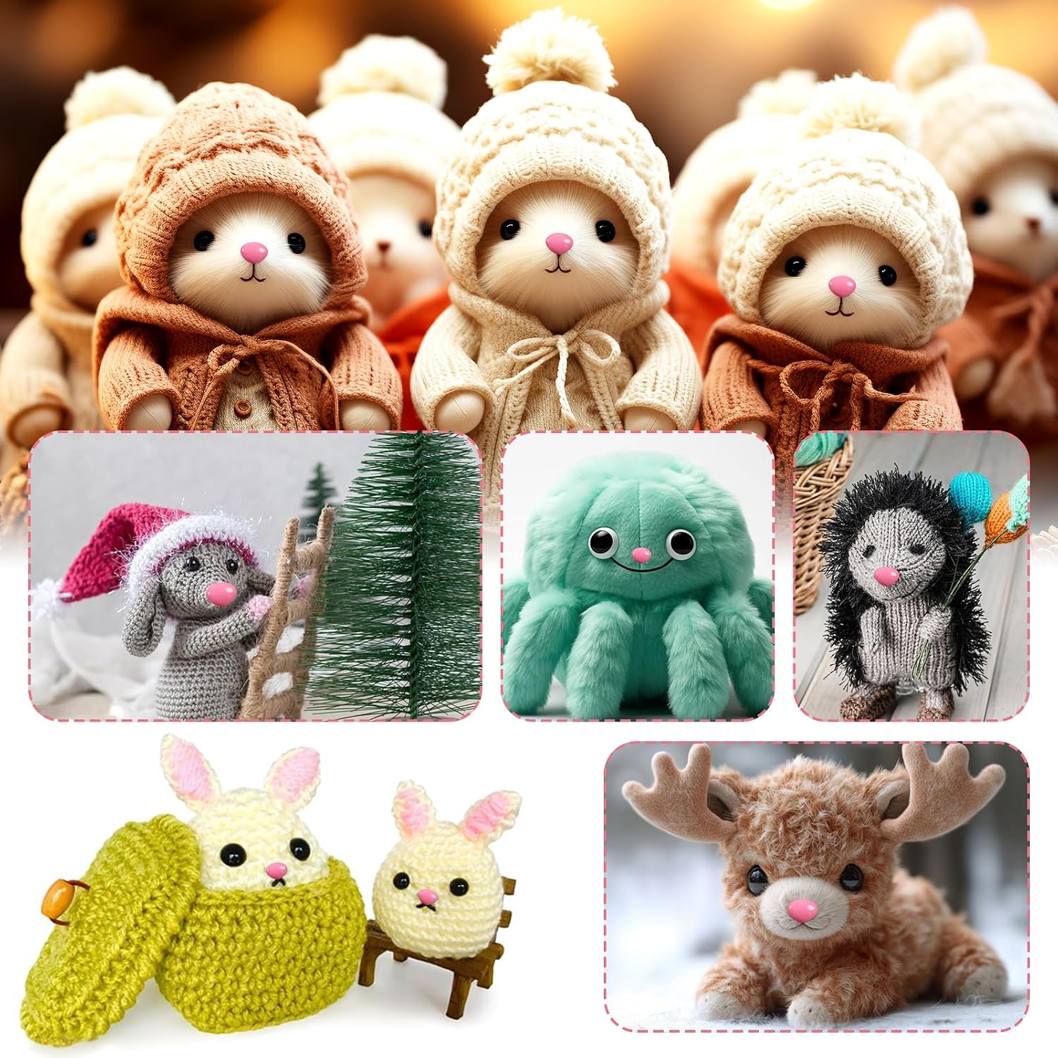 TOAOB 114pcs Pink Safety Noses for Amigurumis Plastic Animals Safety Noses