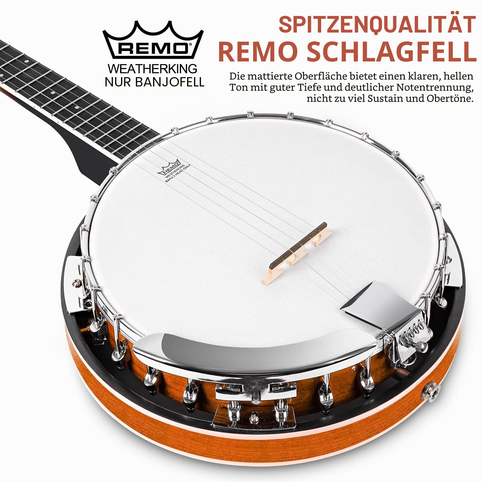 Vangoa 5 Saiten Banjo Remo Kopf geschlossen Solid Back Banjos mit Anfänger Kit, Stimmgerät, Strap, Pick-up, Saiten, Picks und Tasche