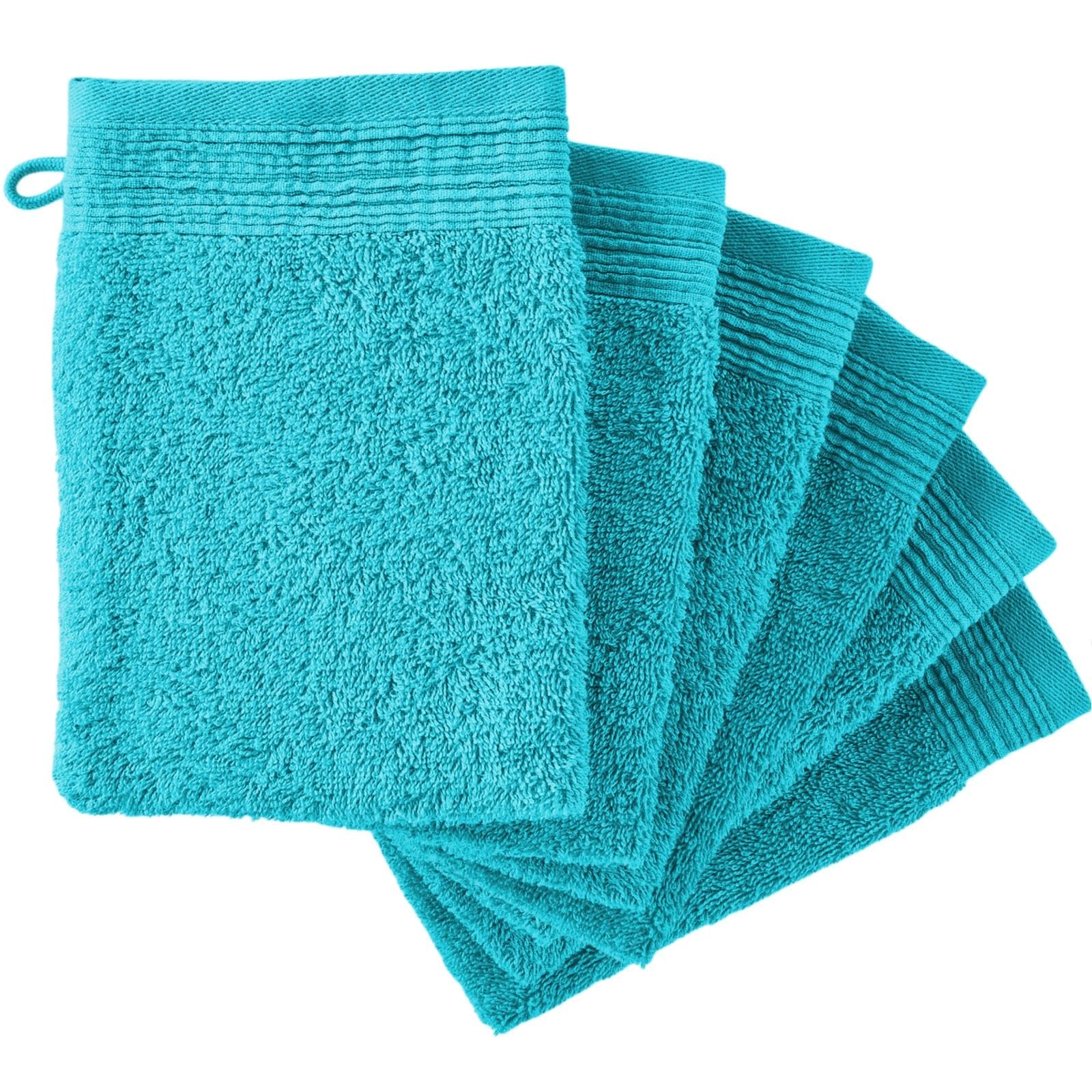 6 x Premium Quality 100% Cotton Wash Mitts Absorbent Flannel Face Mitt Body Scrub, Turquoise