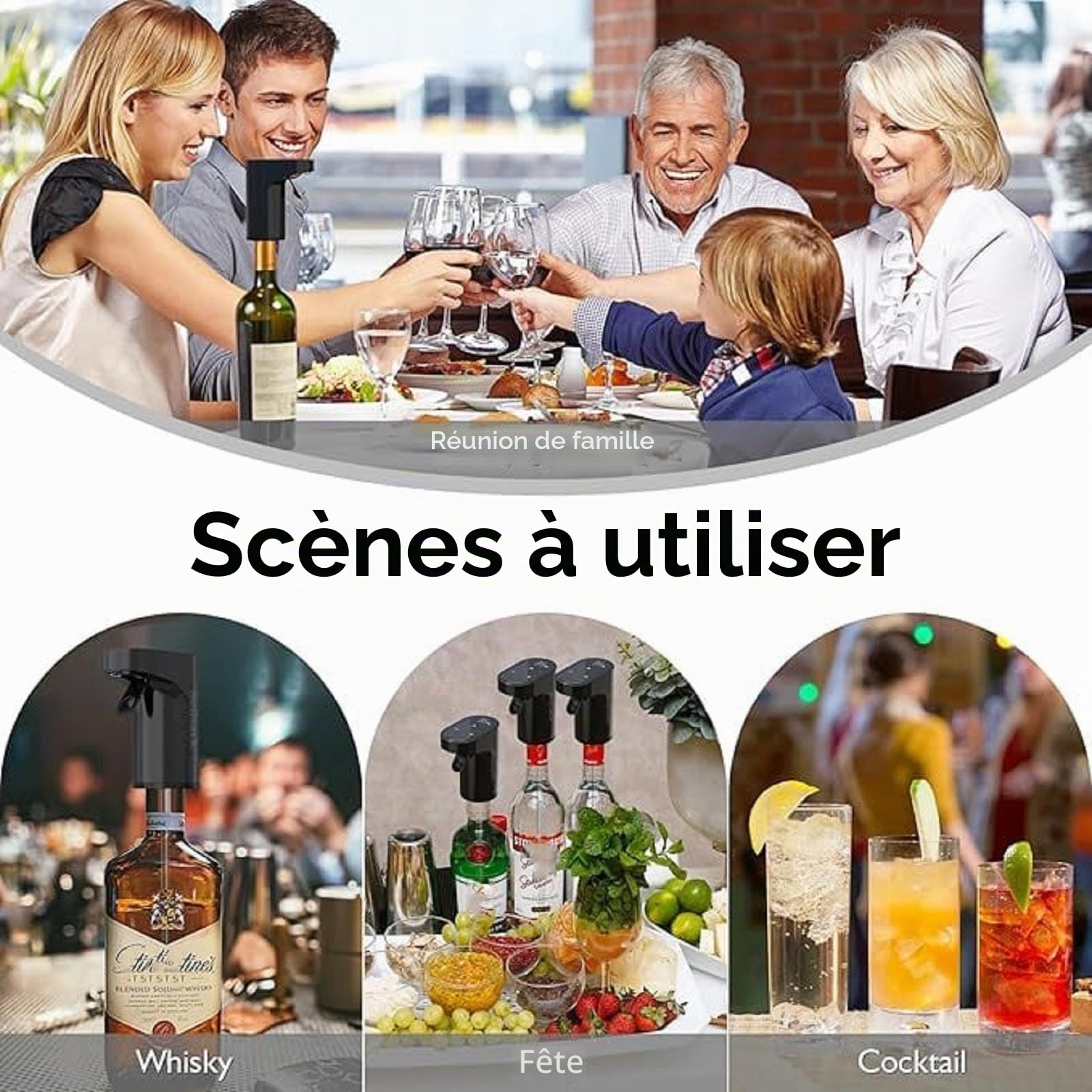 Sipvault – Distributeur de boissons alcoolisées, distributeur de boissons à whisky, distributeur intelligent d'alcool, décanteur de vin électrique, bec verseur, quantité réglable, pompe à vin (noir)