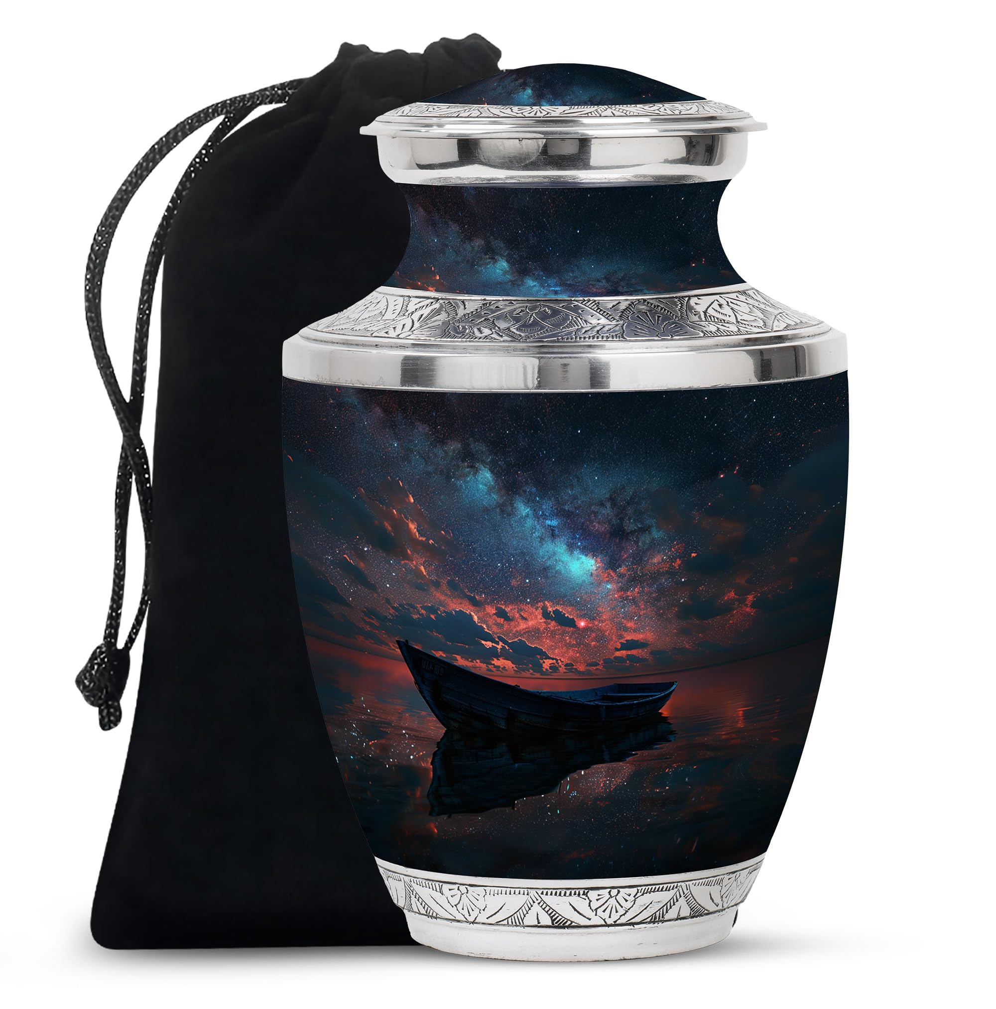 YATHABHISA Cremation Urn, Funeral Urn, Urn for Human Ashes, Burail Urn, Urn for Adult Ashes, Ashes Urn 10''_Blue | Floral Design | urns for Human Ashes Adult, Teal, YATH-TASTY-URN-2045-Large-10Inch_1 โ image 1