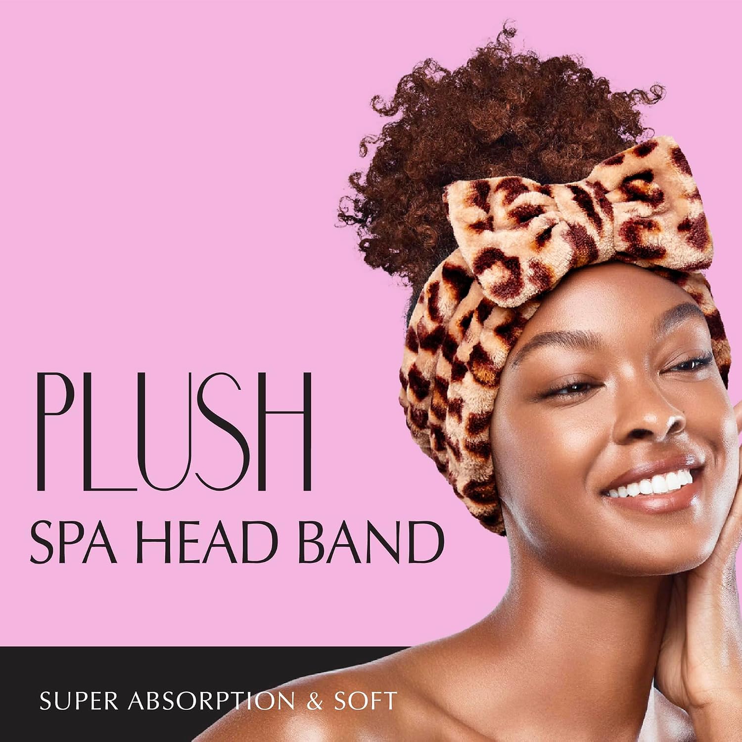 Red by Kiss Spa Headband for Washing Face Facial Makeup Bow Head Band Soft Plush Fleece Stretchy Head Wraps for Women Shower Bath Washing Face Mask (LEOPARD) image 5
