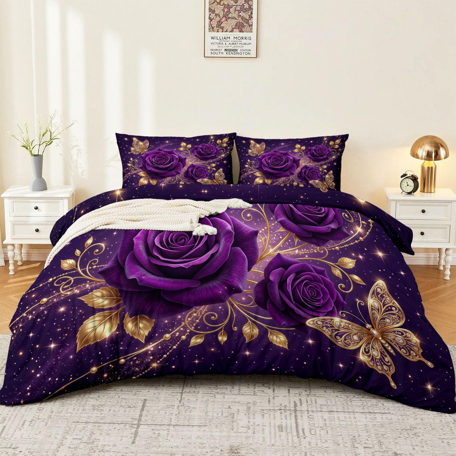 Purple Dreamy Illustration - Juego de funda nórdica para cama de matrimonio