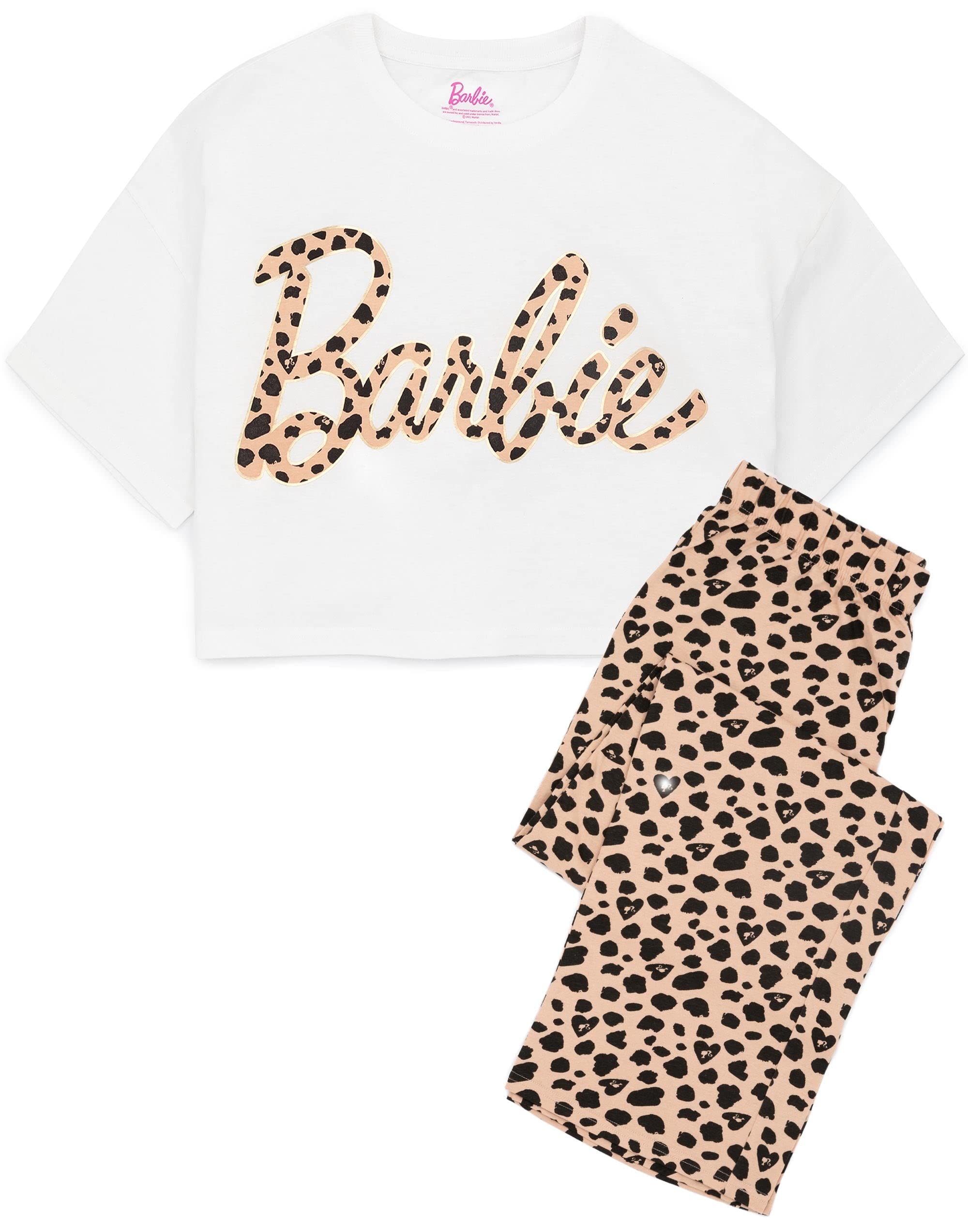 BarbiePajamas Womens Animal Print Logo Cropped T-Shirt Bottoms Pjs