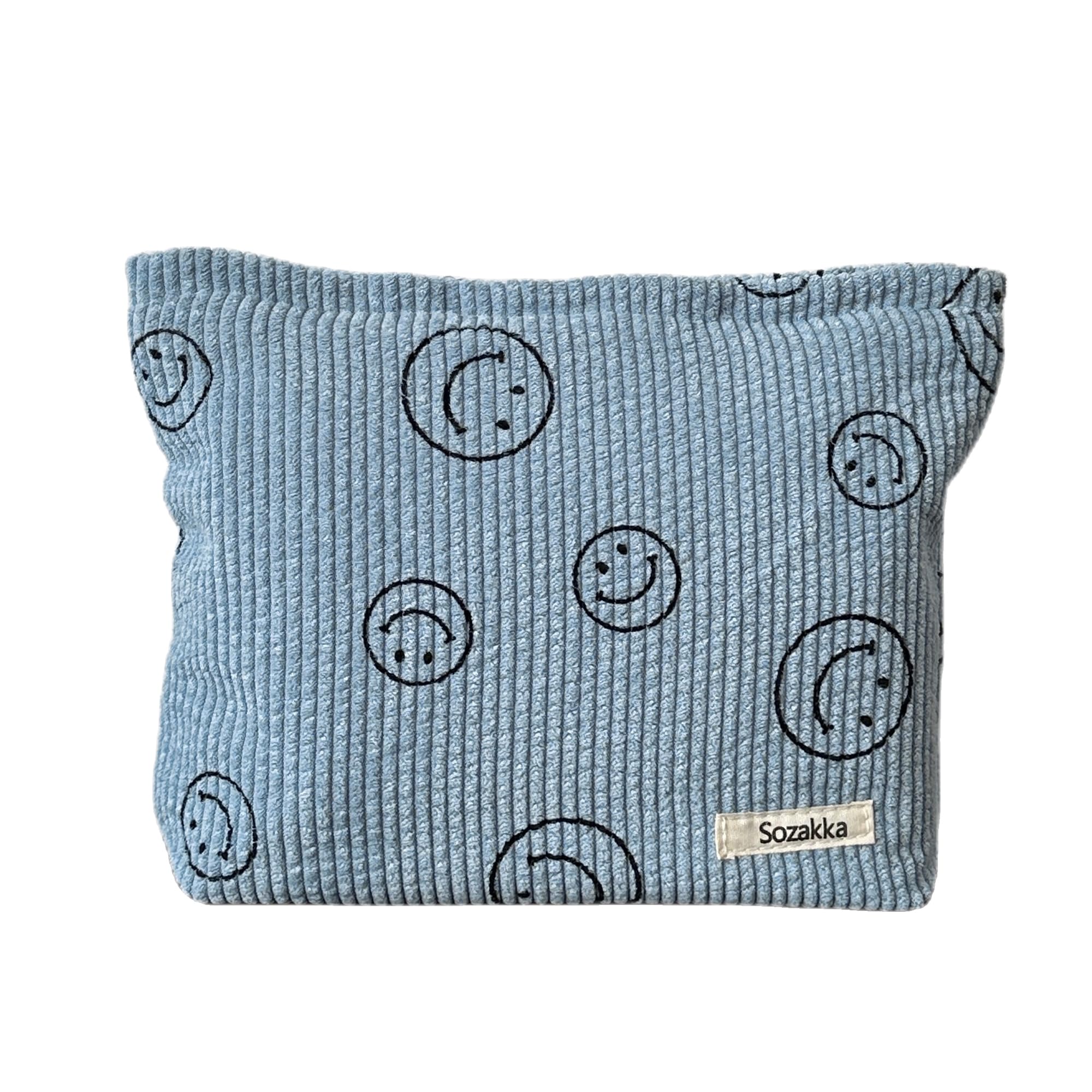 Gardsell Cosmetic Bags for Women - Corduroy Cosmetic Bag Aesthetic Women Handbags Purses Smile Dots Makeup Organizer Storage Makeup Bag Girls Case