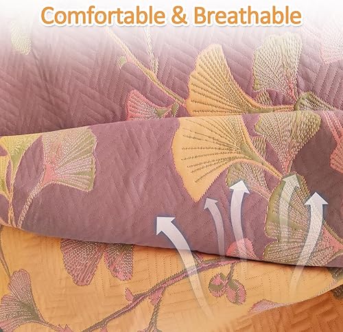 Miniatura 5 de Colcha reversible de Ginkgo, ligera, de muselina de algodón, suave y transpirable, para todas las estaciones, ropa de cama tamaño Queen, lavable a