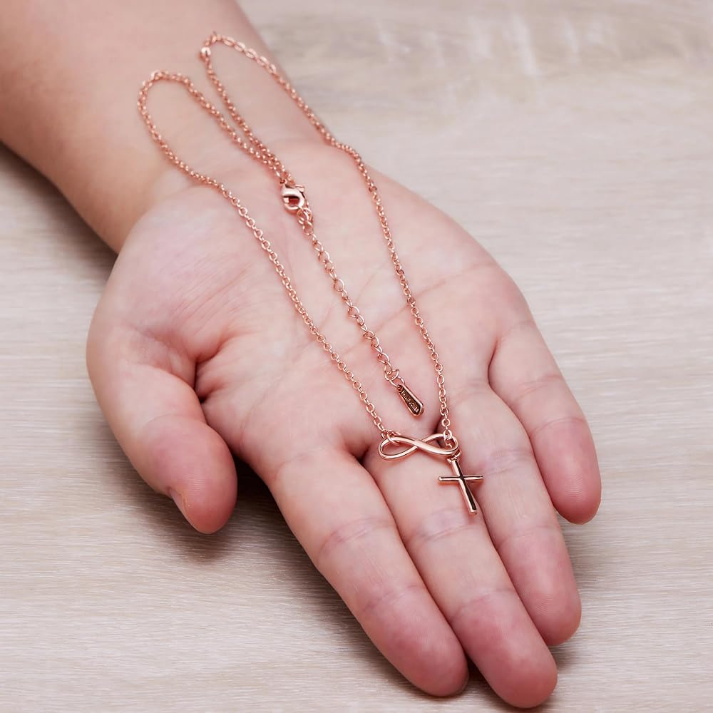Collana Philip Jones Infinito E Croce: Placcata Oro Rosa (Lunghezza 43+5 Cm) - 2