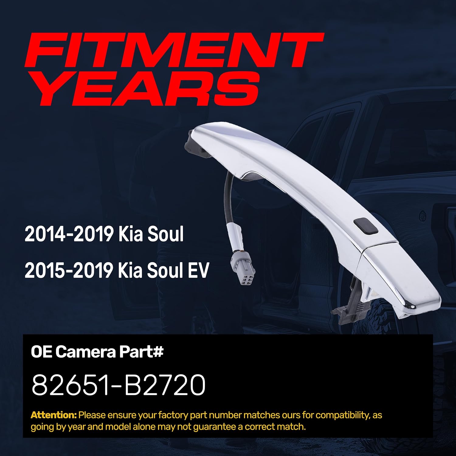 Master Tailgaters Exterior Door Handle Chrome Replacement for Kia Soul (2014-2019), Soul EV (2015-2019) OE Part # 82651-B2720 | Front Right Passenger Side w/o Keyhole (=Front LH)