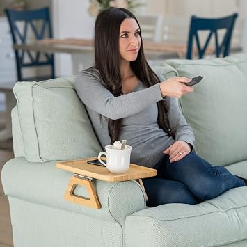 Shamrock Home Bamboo Trayble Couch Arm Table, Clip On Tray Sofa Table for Couches. Sofa Arm Tray for TV Dinners, Remotes, Drinks, Snacks and Small Spaces - 13.75 x 9.5inch, Beige