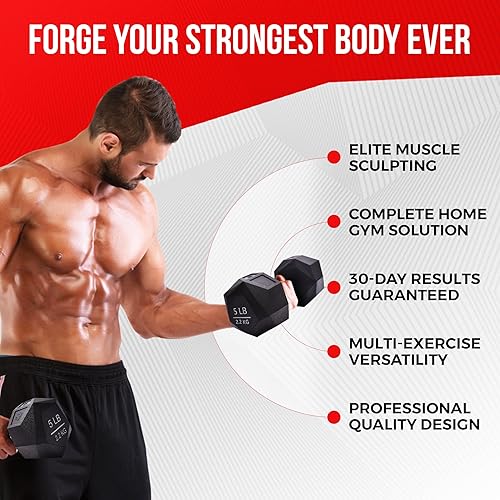 Miniatura 6 de Mancuerna prisma para entrenamiento de fuerza, 5 a 70 libras de hierro fundido recubierto de goma, para gimnasio y entrenamiento en casa Nordic