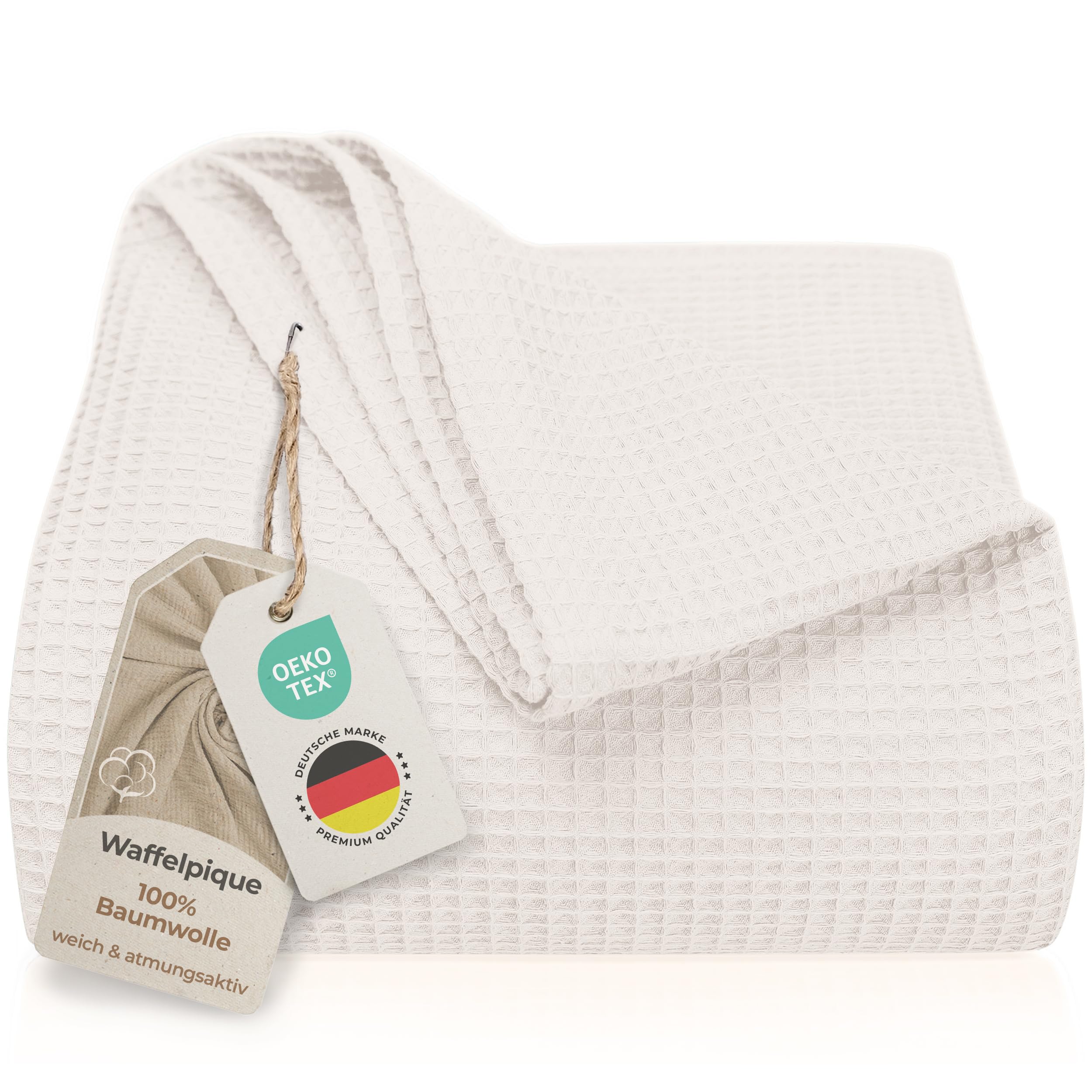 LAYNENBURG Premium Tagesdecke 220 x 240 cm XXL - Waffelpique 100% Baumwolle - leichte Wohndecke Waffeloptik - Baumwolldecke Bett-Überwurf, Sofa-Überwurf, Couch-Überwurf - Sofa-Decke (Creme)