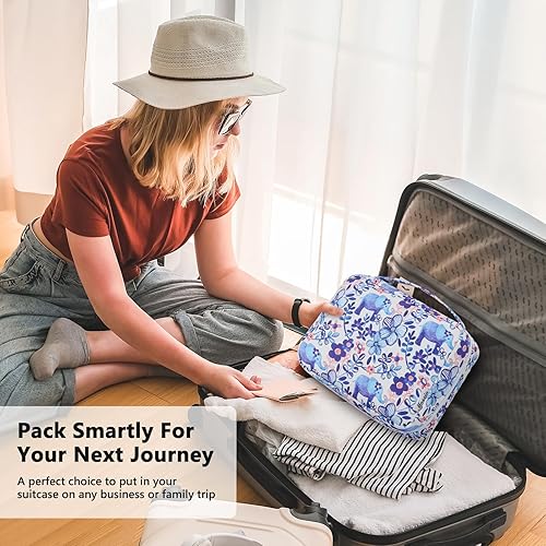 Miniatura 21 de Mossio Neceser colgante con gancho resistente, organizador de viaje grande portátil para maquillaje cosmético para hombres y mujeres Beige,Pájaro