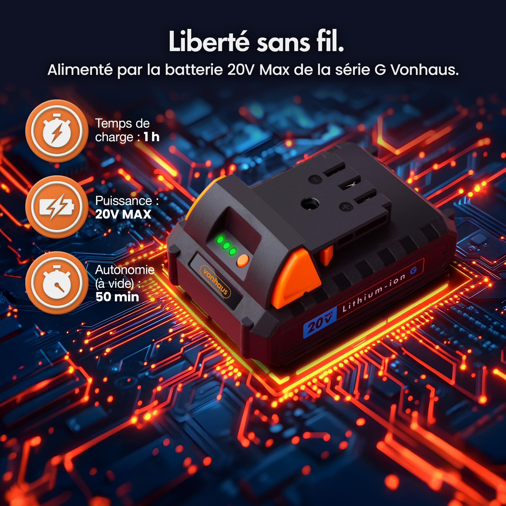 VonHaus Taille Haie Telescopique avec Batterie 20 V | Taille Haie sans Fil pour Haies, Buissons, Branches, Arbustes - Chargeur, Tête Réglable à 135°, Lames à Double Action 45 cm
