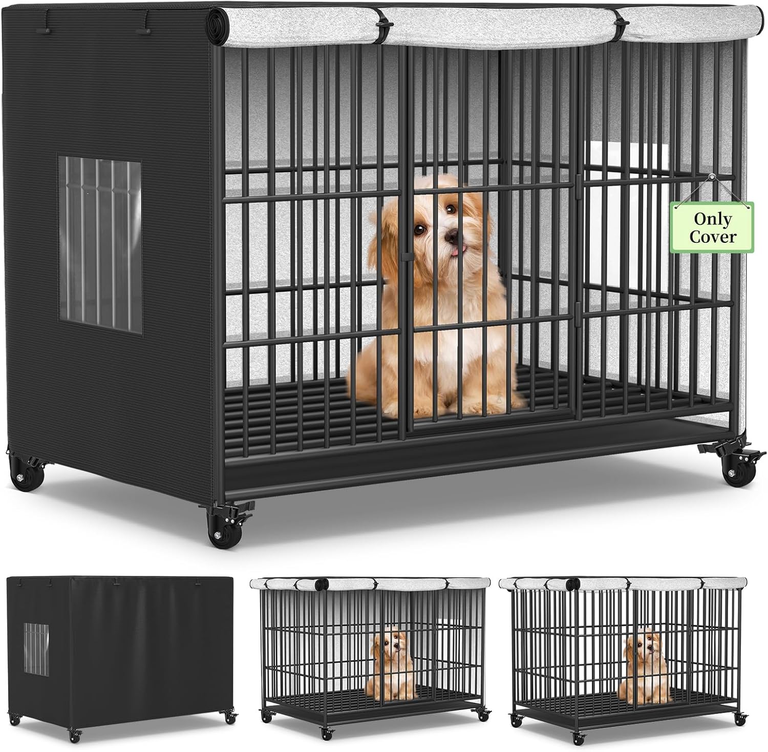 COSHNIBI Dog Crate Cover, Waterproof & Windproof 42-Inch Dog Cage Cover with Plush Lining,Suitable for Small Metal Dog Cages,42" L x 28" W x 30" H,Only Cover (Black)